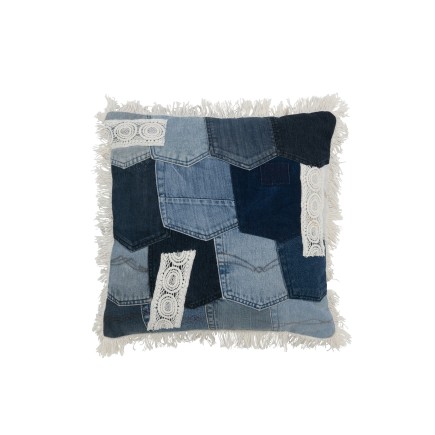 Cojín patchwork de algodón/lino/poliéster azul 45x45x12 cm
