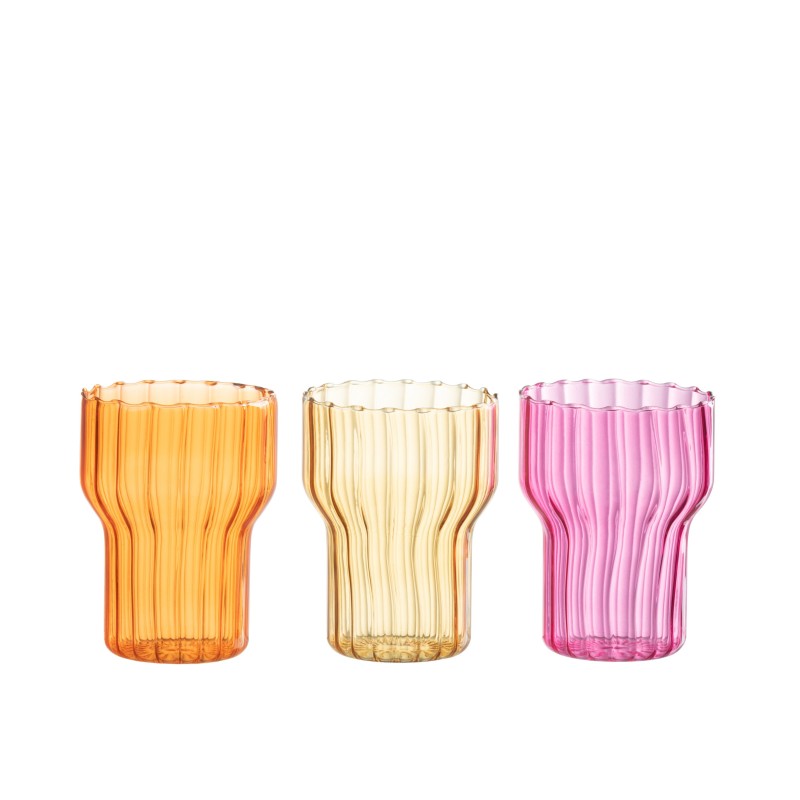 Photophore Beker en verre multicolore 8x8x10 cm assortiment de 3 Photophore Beker en verre multicolore 8x8x10 cm assortiment de 3