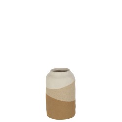 Vase cylindre en céramique beige/marron clair 12.5x12.5x20 cm