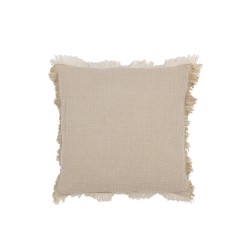 Cuscino con frange in mussola di cotone beige scuro 45x45x12 cm