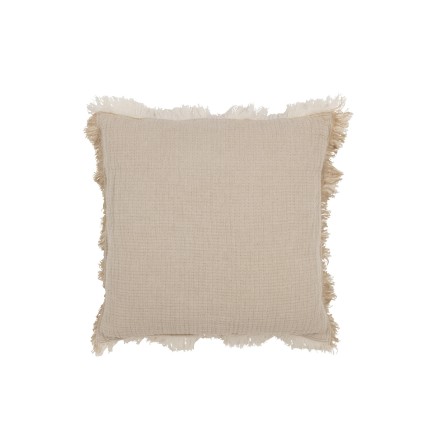 Cuscino con frange in mussola di cotone beige scuro 45x45x12 cm