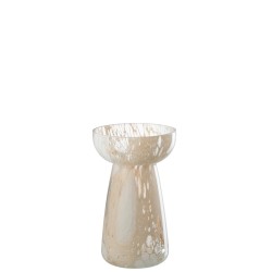 Vase fils en verre beige/blanc 10.5x10.5x17.5 cm
