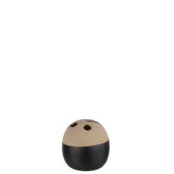 Vase boule en céramique noir/beige 15.5x15.5x15 cm