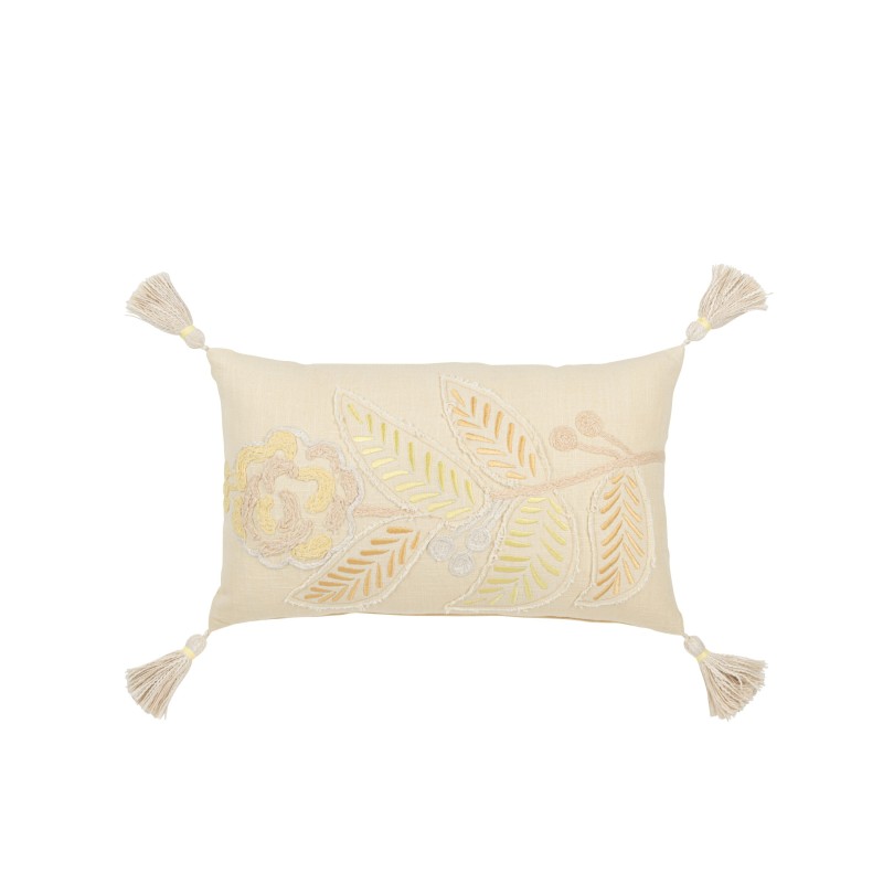 Almofada retangular com padrão floral em algodão amarelo claro 50x30x15 cm Almofada retangular com padrão floral em algodão amarelo claro 50x30x15 cm