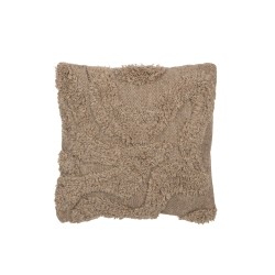 Cojín de lana beige con mechones 45x45x12 cm
