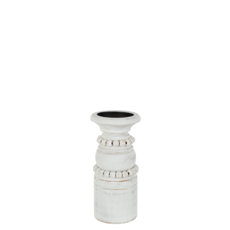 Candelero Pila de madera blanca 11.3x11.3x23 cm