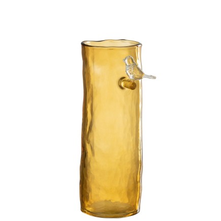 Jarrón pájaro de vidrio amarillo 13.5x9.5x27 cm