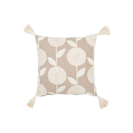 Cuscino fiori/foglie in cotone/lino/poliestere grigio 45x45x15 cm