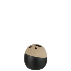 Vase boule en céramique noir/beige 18.5x18.5x18 cm