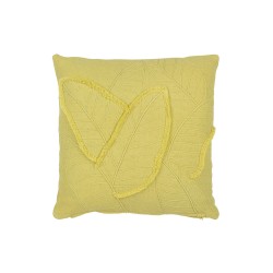 Cojín hojas de algodón/lino/poliéster verde 45 x 45 x 15 cm