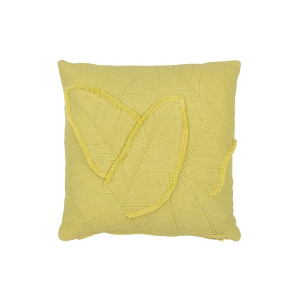 Cojín hojas de algodón/lino/poliéster verde 45 x 45 x 15 cm