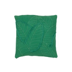 Cojín hojas de algodón/lino/poliéster verde 45 x 45 x 15 cm