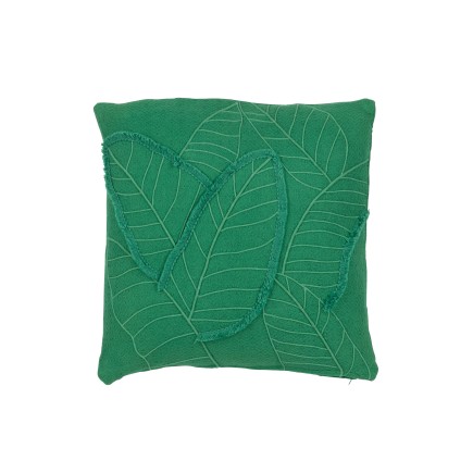 Cojín hojas de algodón/lino/poliéster verde 45 x 45 x 15 cm