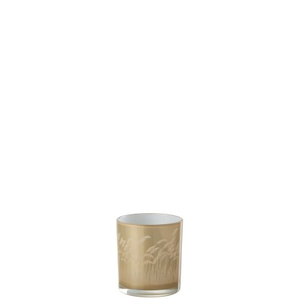 Photophore Pampas en verre beige/blanc 7.3x7.3x8 cm