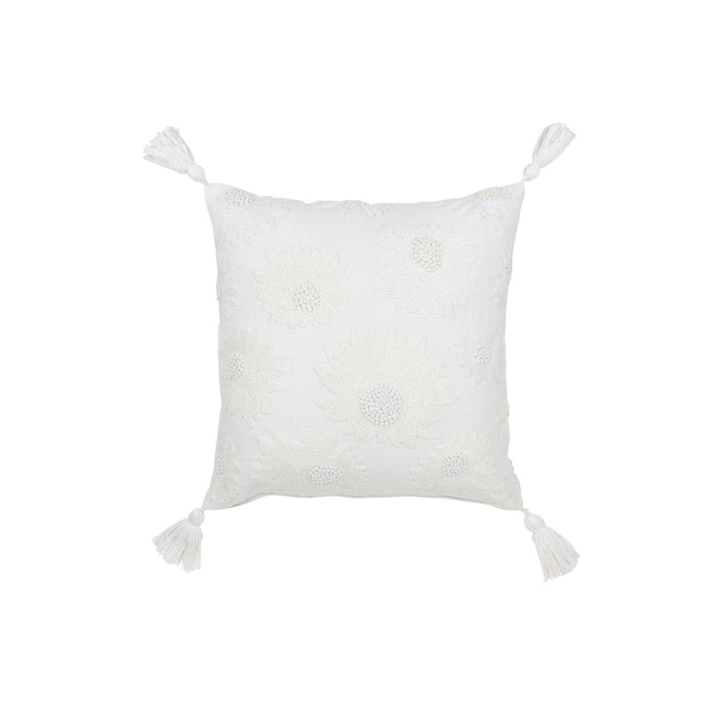 Almofada com flores e laços em algodão branco 45x45x15 cm Almofada com flores e laços em algodão branco 45x45x15 cm