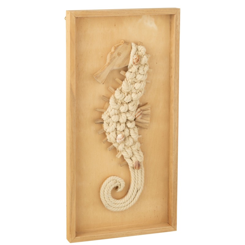 Décoration murale hippocampe en bois naturel 30x3.5x60 cm