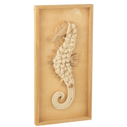 Décoration murale hippocampe en bois naturel 30x3.5x60 cm