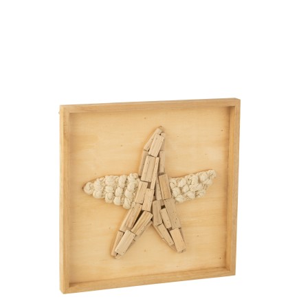 Décoration murale étoile de mer en bois naturel 45x3.5x45 cm