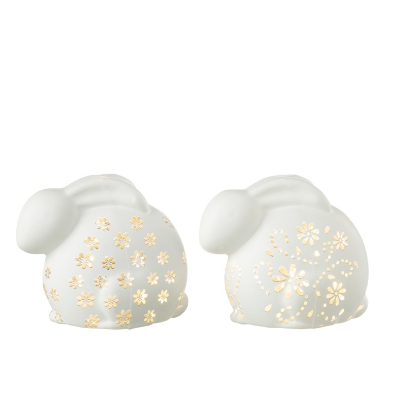 Conejo flores en vidrio blanco 16x12.5x14 cm surtido de 2 Conejo flores en vidrio blanco 16x12.5x14 cm surtido de 2
