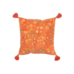 Cojín cuadrado flores+copos en terciopelo naranja 50x50x15 cm