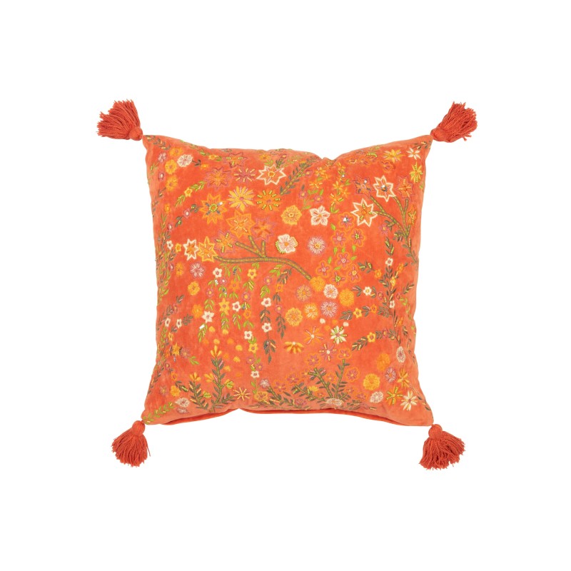 Cojín cuadrado flores+copos en terciopelo naranja 50x50x15 cm Cojín cuadrado flores+copos en terciopelo naranja 50x50x15 cm