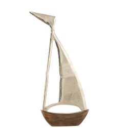 Bateau aluminium/manguier multicolore 74x39x4 cm
