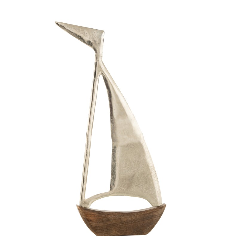 Bateau aluminium/manguier multicolore 74x39x4 cm