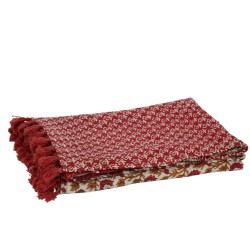 Plaid fleurs en coton rouge 130x180x1 cm