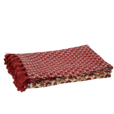 Plaid fleurs en coton rouge 130x180x1 cm