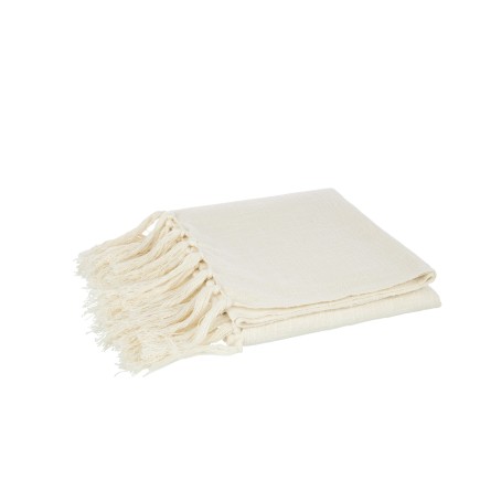 Plaid franges en coton blanc 180x130x0.5 cm