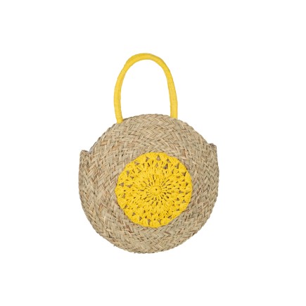 Sac rond fleur en jonc de mer naturel/jaune 40x7x40 cm