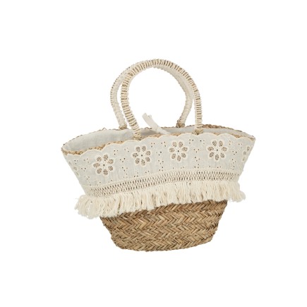 Sac de plage fleurs et franges en roseau naturel 59x16x30 cm