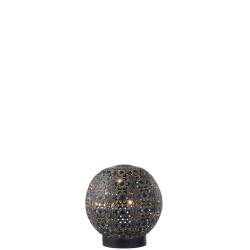Lampe Led Boule Orientale Pile Metal Noir/White Wash H 18 cm