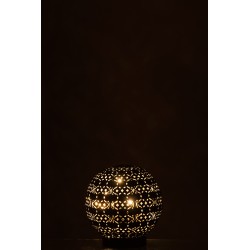 Lampe Led Boule Orientale Pile Metal Noir/White Wash H 18 cm
