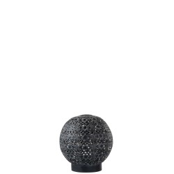 Lampe Led Boule Orientale Pile Metal Noir/White Wash H 18 cm
