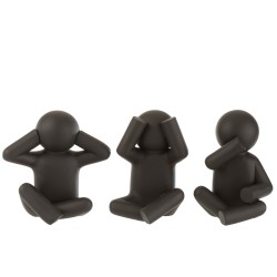 Conjunto de 3 Pequeños Mauricio de la sabiduría en resina negro 24x15x25 cm