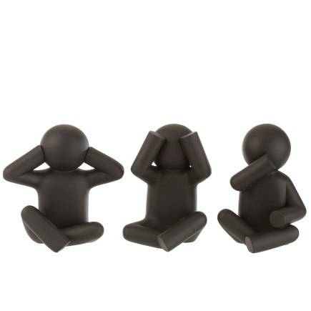 Conjunto de 3 Pequeños Mauricio de la sabiduría en resina negro 24x15x25 cm