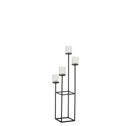 4 bougeoirs solidaires en verre et métal noir 22x22x77 cm