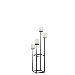 4 candelabros solidarios de vidrio y metal negro 22x22x77 cm