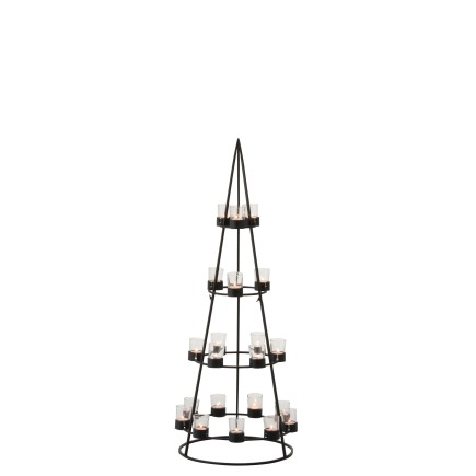 Árbol con 21 portavelas de vidrio en metal negro 42x42x110 cm