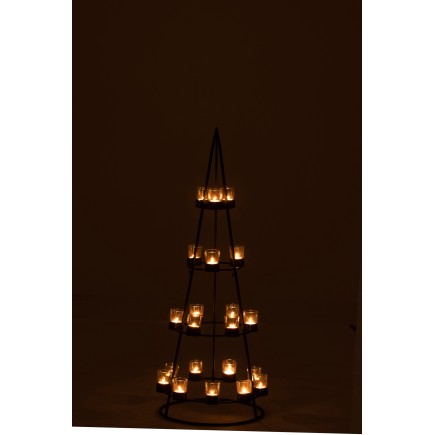Árbol con 21 portavelas de vidrio en metal negro 42x42x110 cm