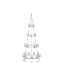 Árbol con 21 portavelas de vidrio en metal blanco 42x42x110 cm