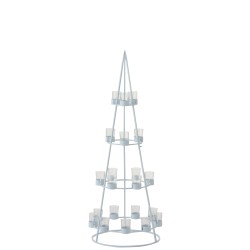 Árbol con 21 portavelas de vidrio en metal blanco 42x42x110 cm