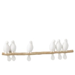 6 BIRDS ON BRANCH RESIN WH/NAT