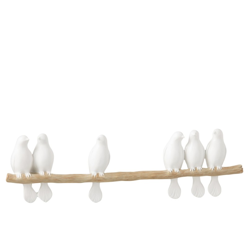 6 BIRDS ON BRANCH RESIN WH/NAT