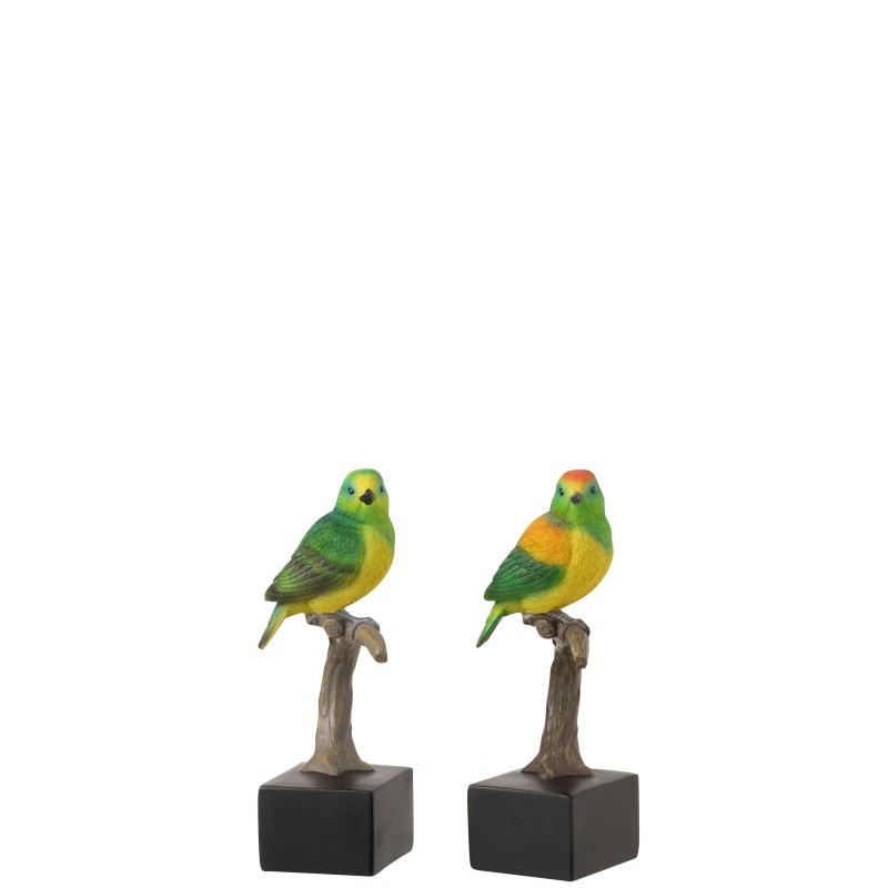 Moineau sur socle en polyresine multicolore 8.5x8x21.5 cm assortiment de 2