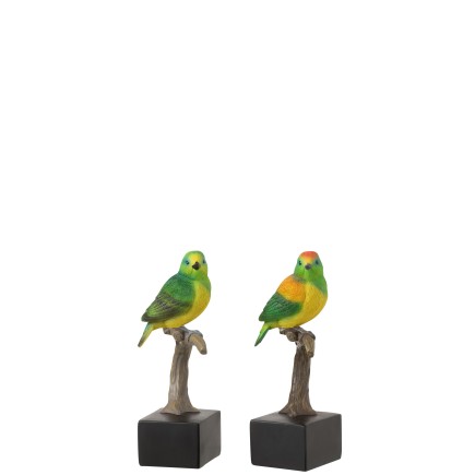 Moineau sur socle en polyresine multicolore 8.5x8x21.5 cm assortiment de 2