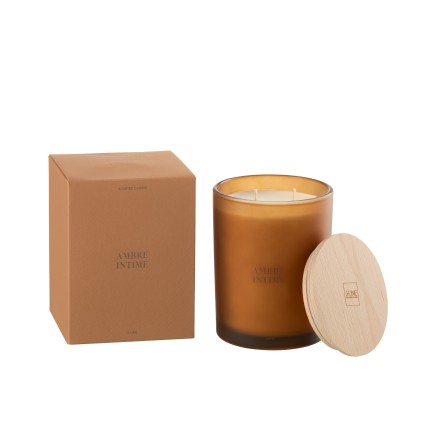 Vela perfumada «Ámbar Íntimo» 52h en parafina blanca 10.5x10.5x14 cm