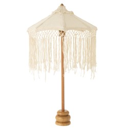 Parasol sur pied longues franges en bois beige 50x50x84 cm