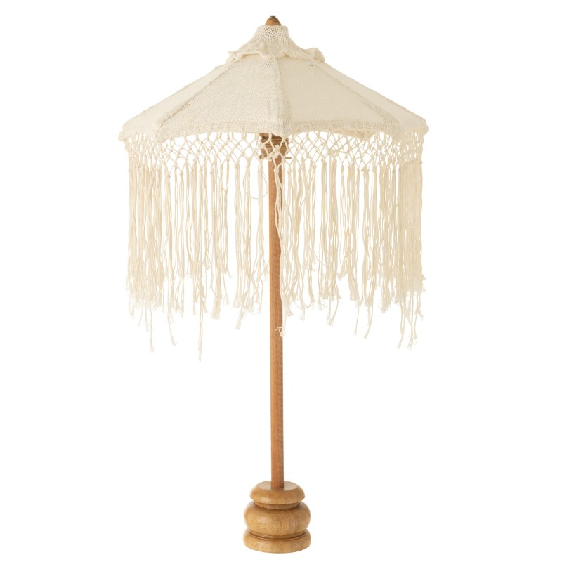Parasol sur pied longues franges en bois beige 50x50x84 cm